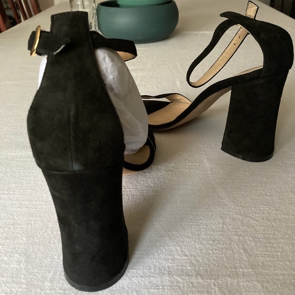 🇮🇹 Luca Valentini Black Suede Block Heel Strap - Picture 6 of 14